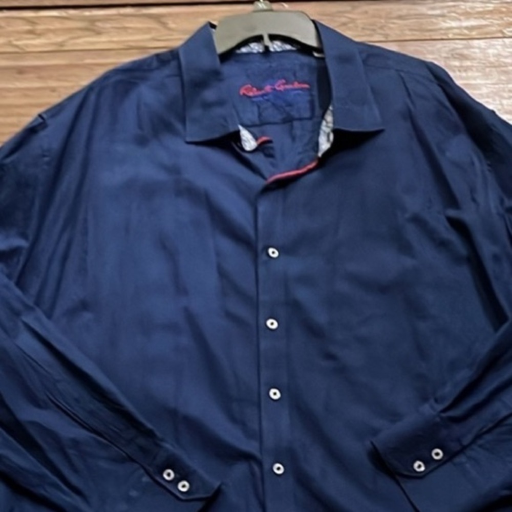 Robert Graham Men’s Button Down Paisley Geometric Flip Cuff Blue Shirt Size 3XL